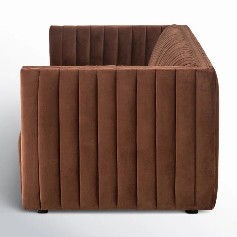 Surrey Auburn Contemporary Tufted Leather Sofa with Wood Accents