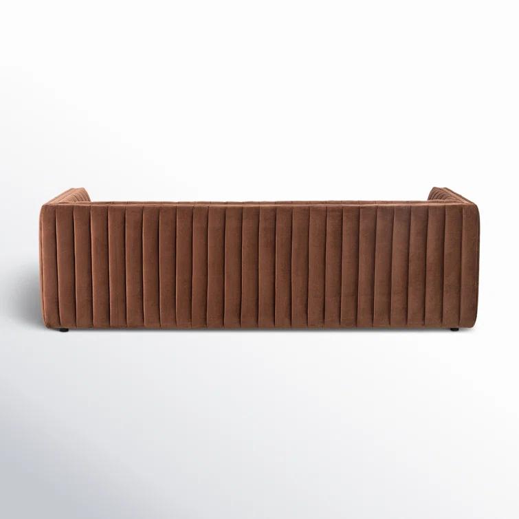 Surrey Auburn Contemporary Tufted Leather Sofa with Wood Accents
