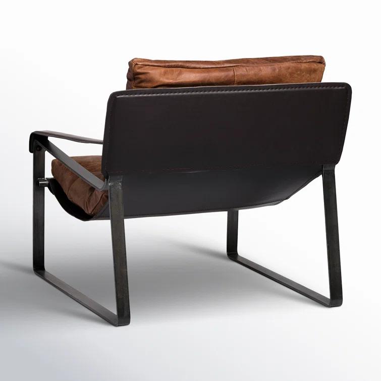 Cappuccino Genuine Leather Accent Chair with Metal Frame