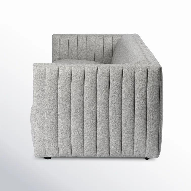 Orly Natural Gray Tufted Leather Stationary Sofa