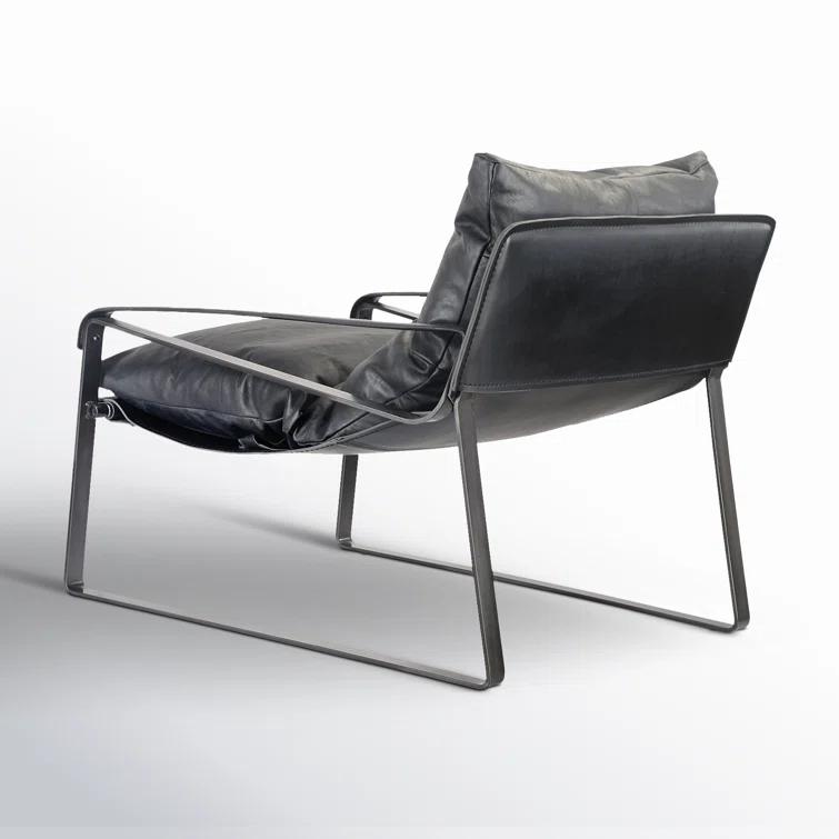 Contemporary Black Leather Metal Accent Chair