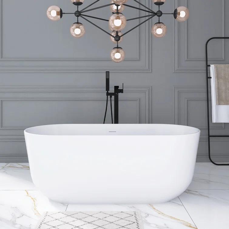 JimsMaison 59'' Acrylic Freestanding Soaking Bathtub In Glossy White JMUBBT21-59GW