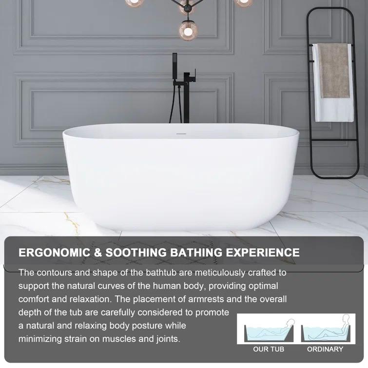 JimsMaison 59'' Acrylic Freestanding Soaking Bathtub In Glossy White JMUBBT21-59GW