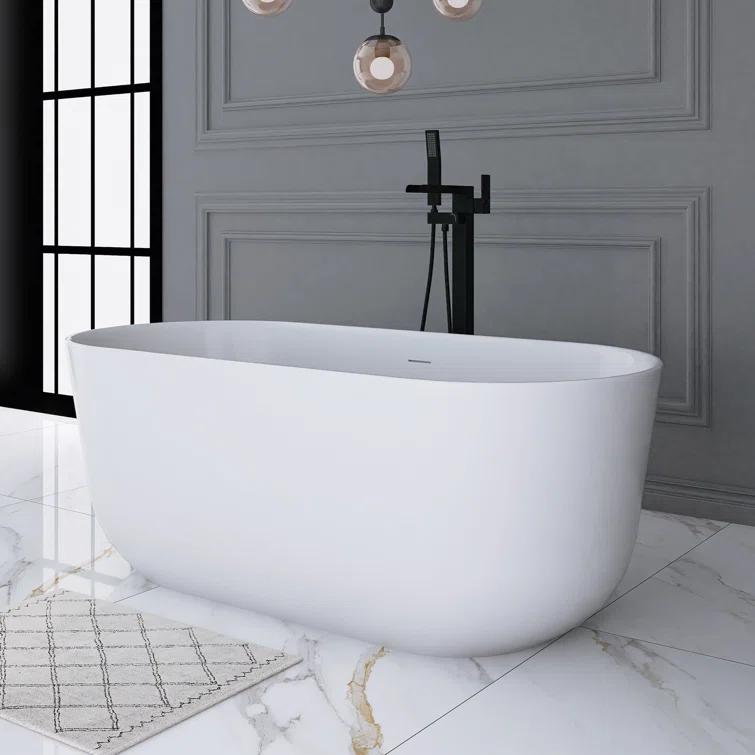 JimsMaison 59'' Acrylic Freestanding Soaking Bathtub In Glossy White JMUBBT21-59GW
