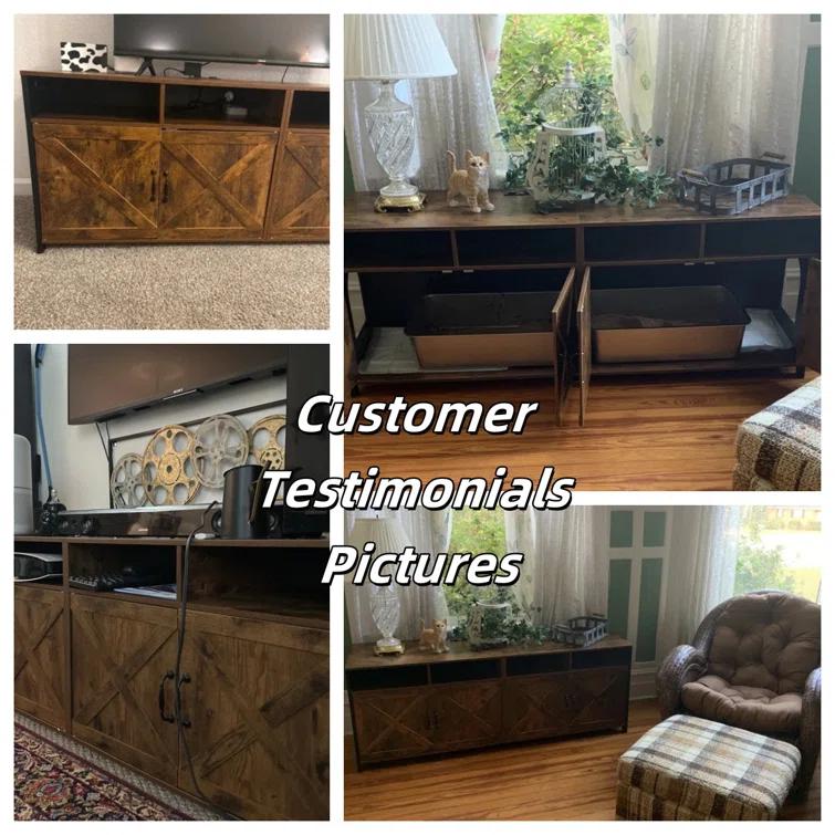 63"W TV Stand Furniture & Hidden Litter Box Enclosure & Double Litter Box For 2 Cats, Farmhouse Inclosed Litter Boxes For Cats with Outlet Power