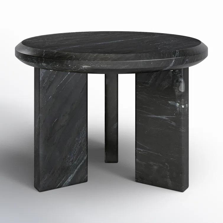 Small Round Black Marble Nesting Coffee Table with Storage