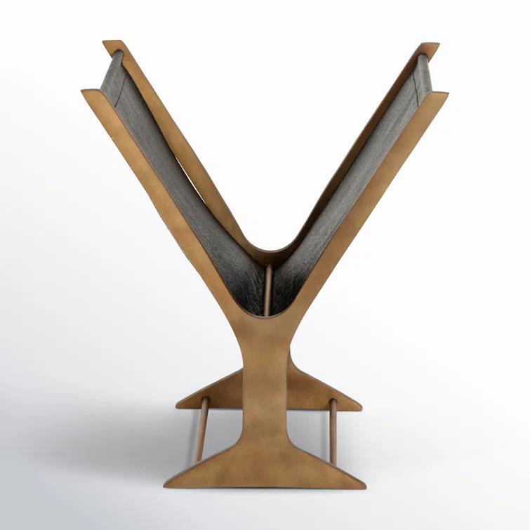 Rustic Brass and Black Faux Leather Magazine Rack