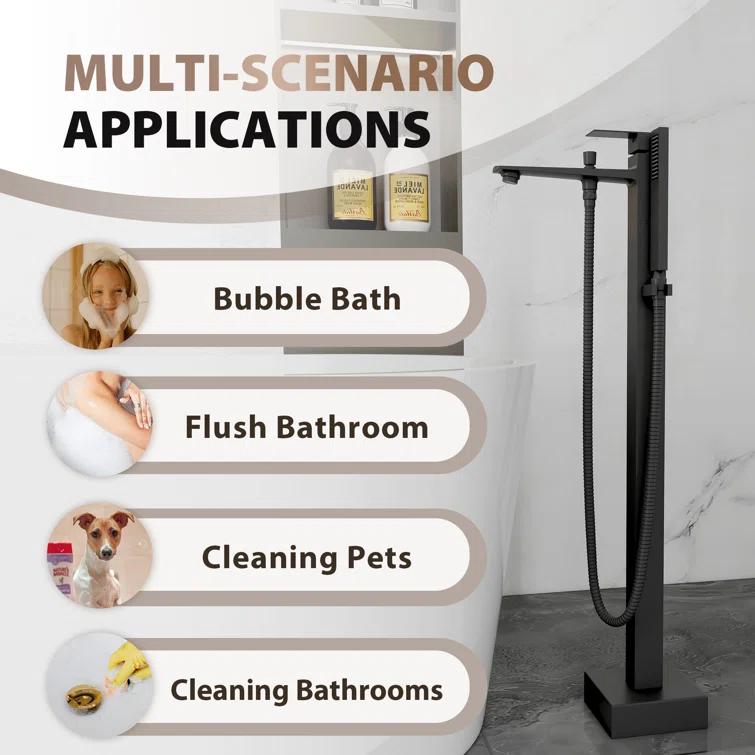 mondawe Single Handle Floor Mounted Freestanding Tub Filler with Diverter MDLT0055-MB