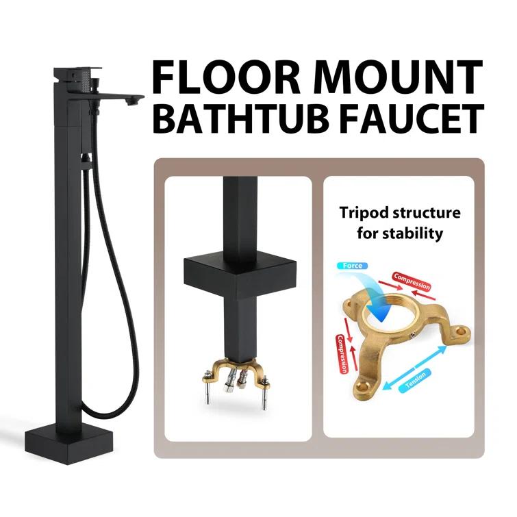 mondawe Single Handle Floor Mounted Freestanding Tub Filler with Diverter MDLT0055-MB