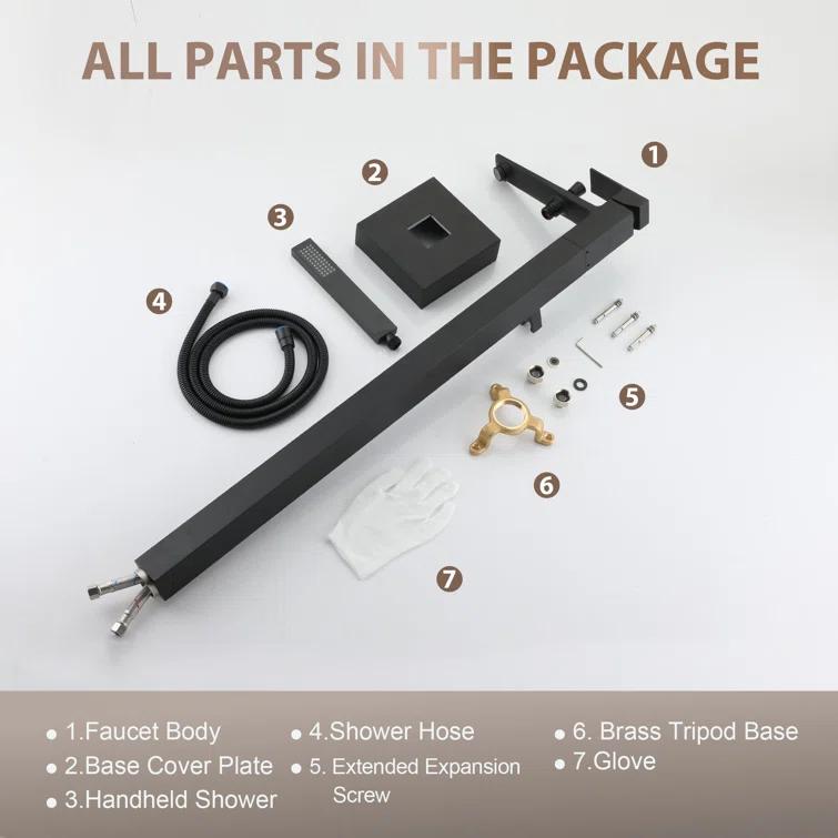 mondawe Single Handle Floor Mounted Freestanding Tub Filler with Diverter MDLT0055-MB