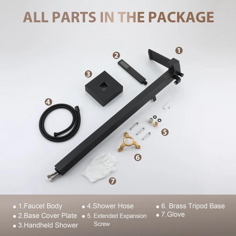 mondawe Single Handle Floor Mounted Freestanding Tub Filler with Diverter MDLT0055-MB