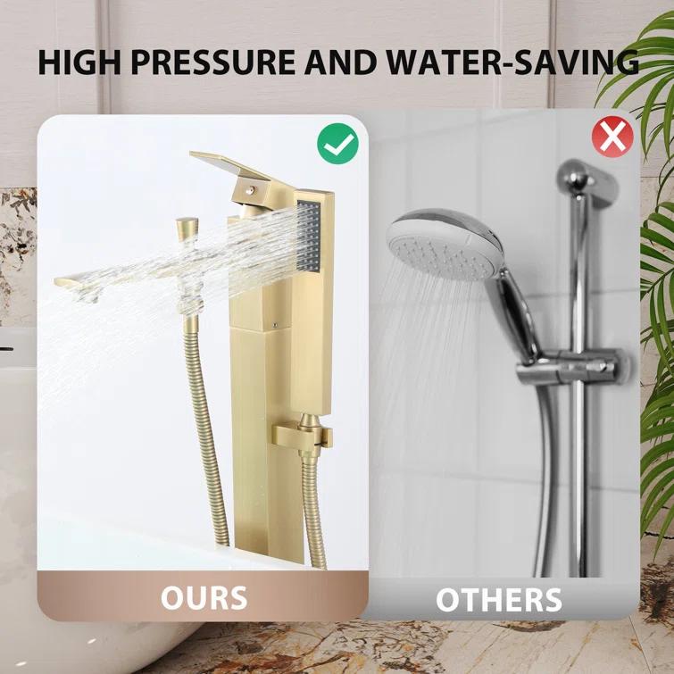 mondawe Single Handle Floor Mounted Freestanding Tub Filler with Diverter MDLT0055-BG