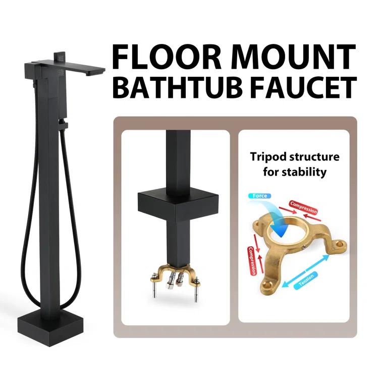 mondawe Single Handle Floor Mounted Freestanding Tub Filler with Diverter MDLT0055-MB