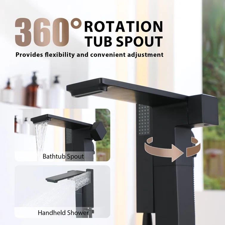 mondawe Single Handle Floor Mounted Freestanding Tub Filler with Diverter MDLT0055-MB