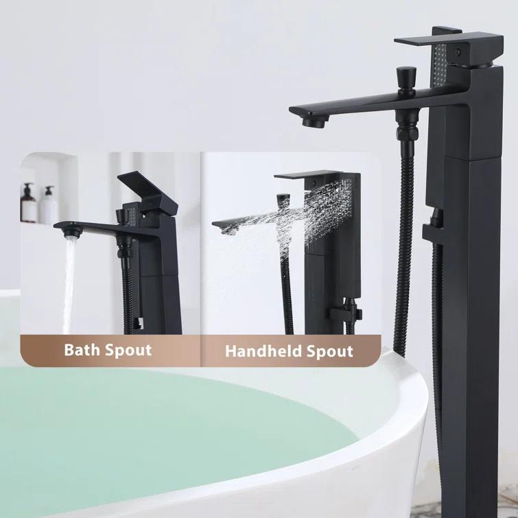 mondawe Single Handle Floor Mounted Freestanding Tub Filler with Diverter MDLT0055-MB