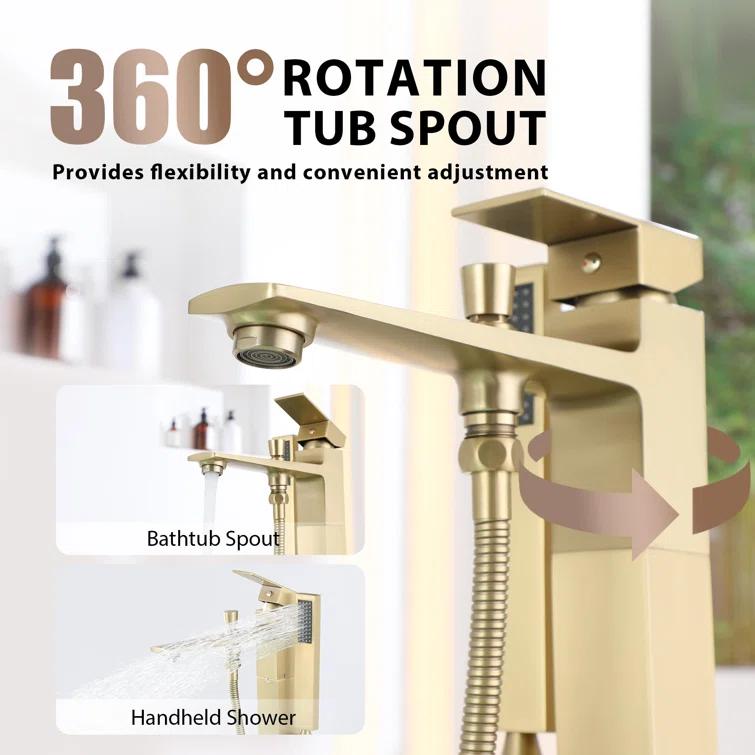 mondawe Single Handle Floor Mounted Freestanding Tub Filler with Diverter MDLT0055-BG