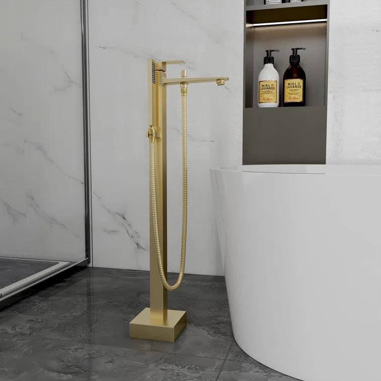 mondawe Single Handle Floor Mounted Freestanding Tub Filler with Diverter MDLT0055-BG