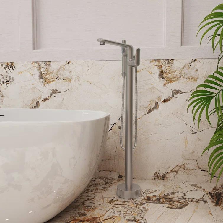 mondawe Single Handle Floor Mounted Freestanding Tub Filler with Diverter MDLT0054-BN