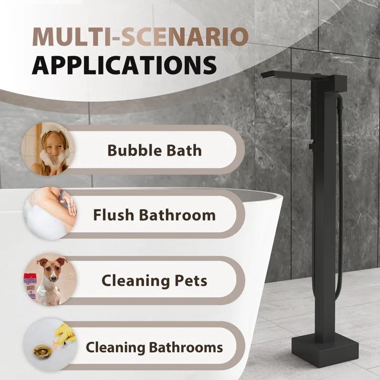 mondawe Single Handle Floor Mounted Freestanding Tub Filler with Diverter MDLT0055-MB