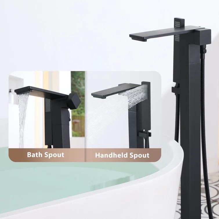 mondawe Single Handle Floor Mounted Freestanding Tub Filler with Diverter MDLT0055-MB