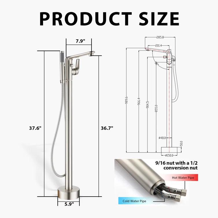 mondawe Single Handle Floor Mounted Freestanding Tub Filler with Diverter MDLT0054-BN