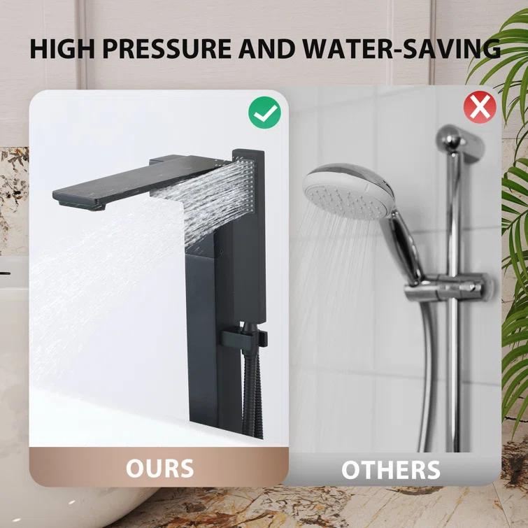 mondawe Single Handle Floor Mounted Freestanding Tub Filler with Diverter MDLT0055-MB