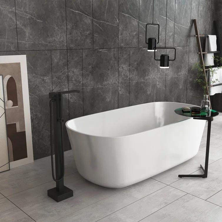 mondawe Single Handle Floor Mounted Freestanding Tub Filler with Diverter MDLT0055-MB