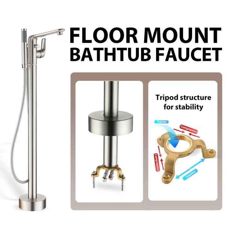 mondawe Single Handle Floor Mounted Freestanding Tub Filler with Diverter MDLT0054-BN