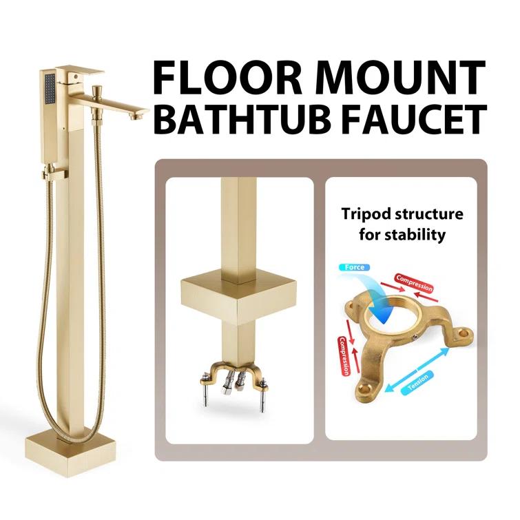 mondawe Single Handle Floor Mounted Freestanding Tub Filler with Diverter MDLT0055-BG