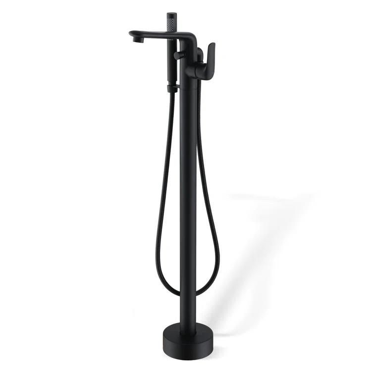 mondawe Single Handle Floor Mounted Freestanding Tub Filler with Diverter MDLT0054-MB