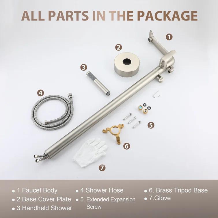 mondawe Single Handle Floor Mounted Freestanding Tub Filler with Diverter MDLT0054-BN