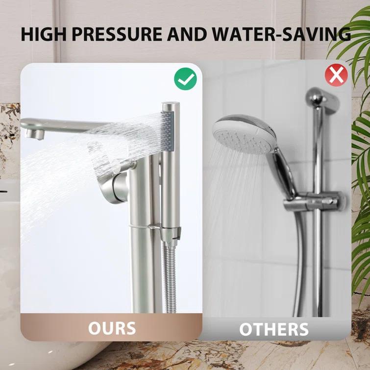 mondawe Single Handle Floor Mounted Freestanding Tub Filler with Diverter MDLT0054-BN