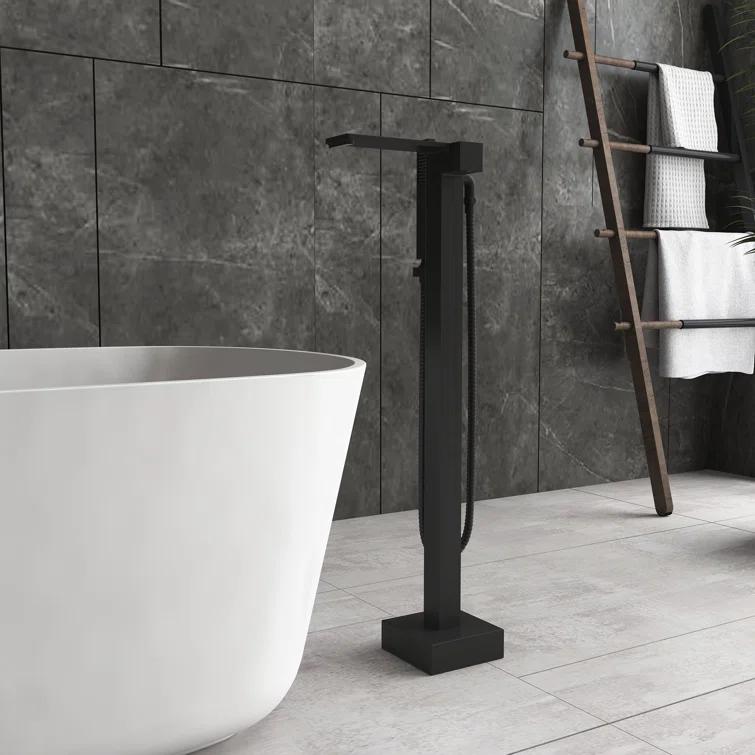 mondawe Single Handle Floor Mounted Freestanding Tub Filler with Diverter MDLT0055-MB