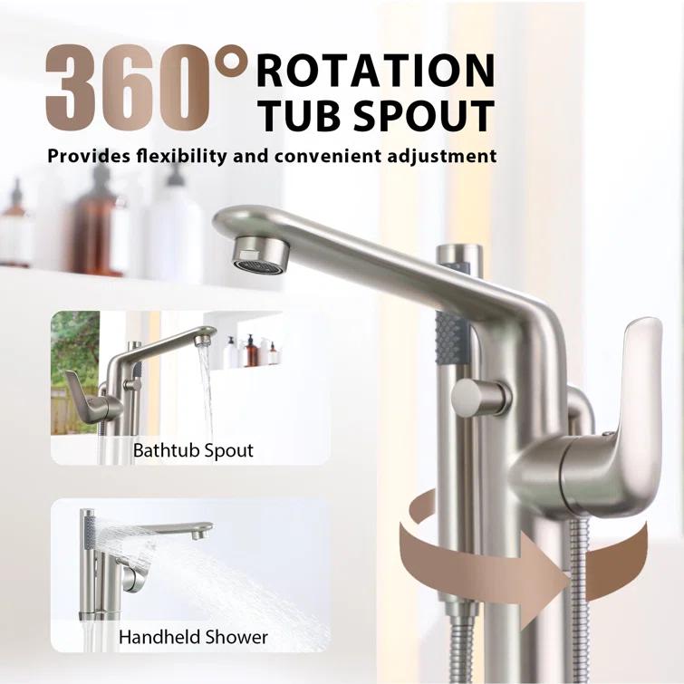 mondawe Single Handle Floor Mounted Freestanding Tub Filler with Diverter MDLT0054-BN