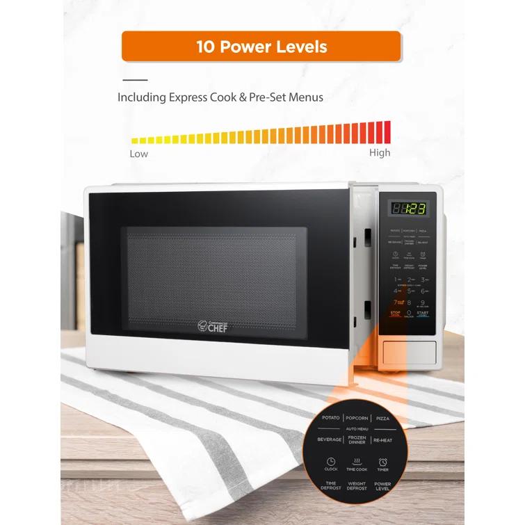 COMMERCIAL CHEF 1.1 Cu Ft Microwave with 10 Power Levels, Small Microwave with Push Button