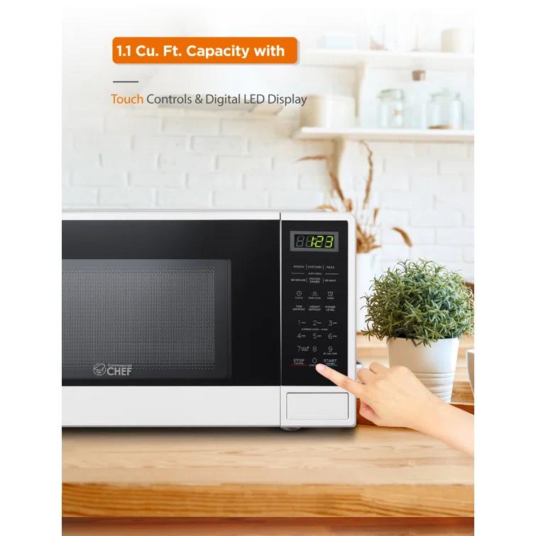 COMMERCIAL CHEF 1.1 Cu Ft Microwave with 10 Power Levels, Small Microwave with Push Button