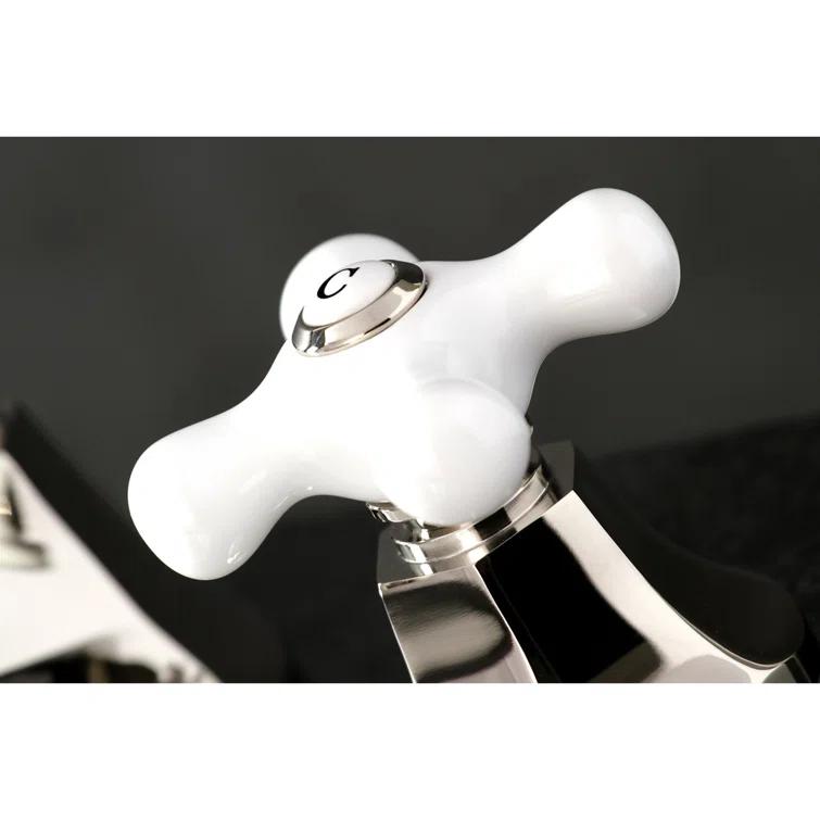 Kingston Brass Metropolitan Two-Handle 3-Hole Deck Mount Widespread Bathroom Faucet with Brass Pop-Up Drain