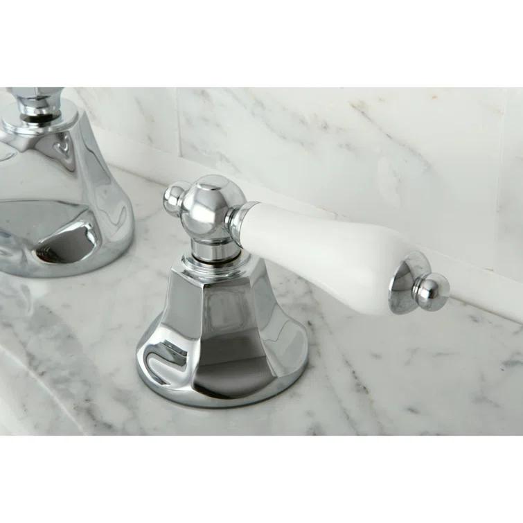 Kingston Brass Metropolitan Two-Handle 3-Hole Deck Mount Widespread Bathroom Faucet with Brass Pop-Up Drain