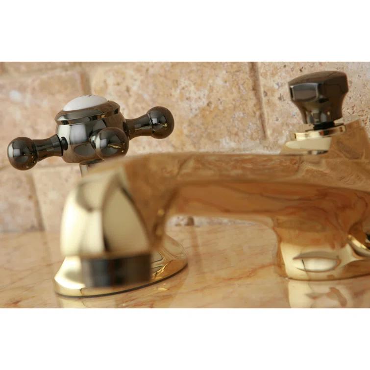 Kingston Brass Water Onyx Two-Handle 3-Hole Deck Mount Widespread Bathroom Faucet with Brass Pop-Up Drain