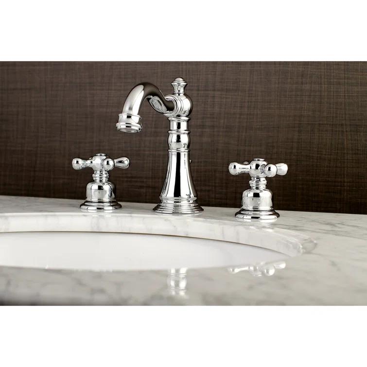 Kingston Brass American Classic Two-Handle 3-Hole Deck Mount Widespread Bathroom Faucet with Pop-Up Drain