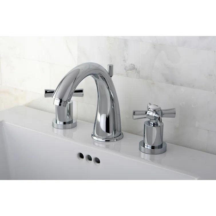 Kingston Brass Millennium Two-Handle 3-Hole Deck Mount Widespread Bathroom Faucet with Brass Pop-Up Drain