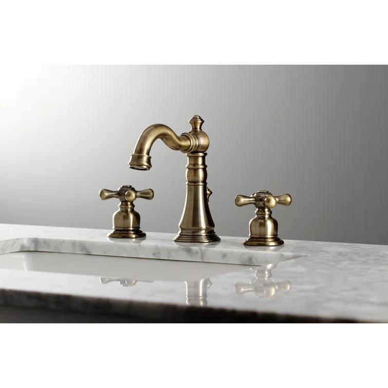 Kingston Brass American Classic Two-Handle 3-Hole Deck Mount Widespread Bathroom Faucet with Pop-Up Drain
