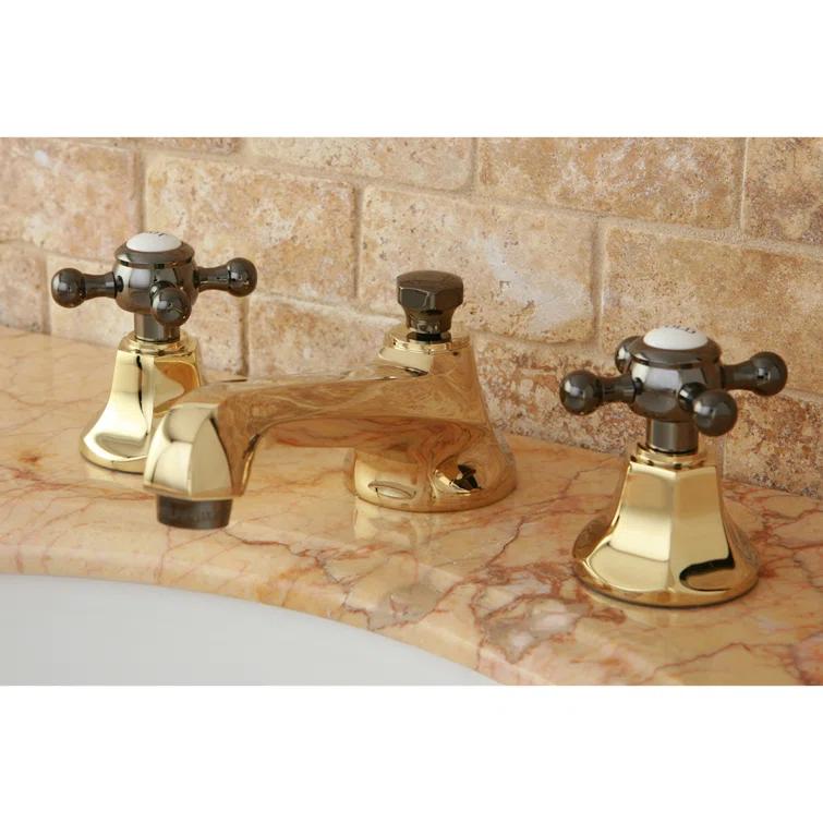 Kingston Brass Water Onyx Two-Handle 3-Hole Deck Mount Widespread Bathroom Faucet with Brass Pop-Up Drain