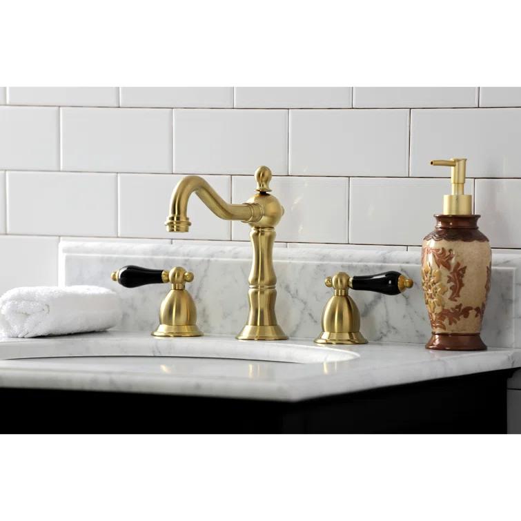 Kingston Brass Duchess Two-Handle 3-Hole Deck Mount Widespread Bathroom Faucet with Brass Pop-Up Drain