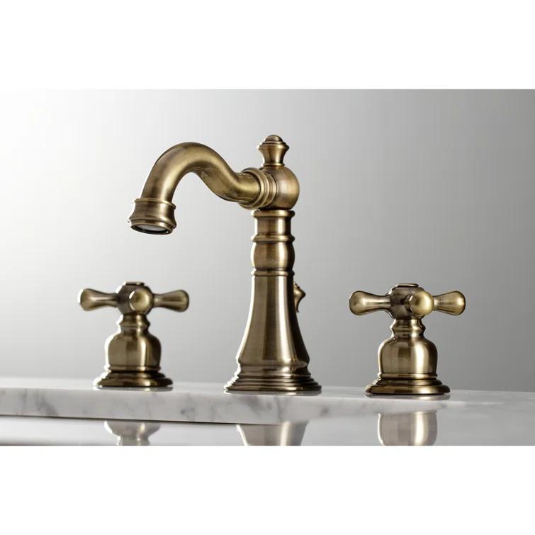 Kingston Brass American Classic Two-Handle 3-Hole Deck Mount Widespread Bathroom Faucet with Pop-Up Drain