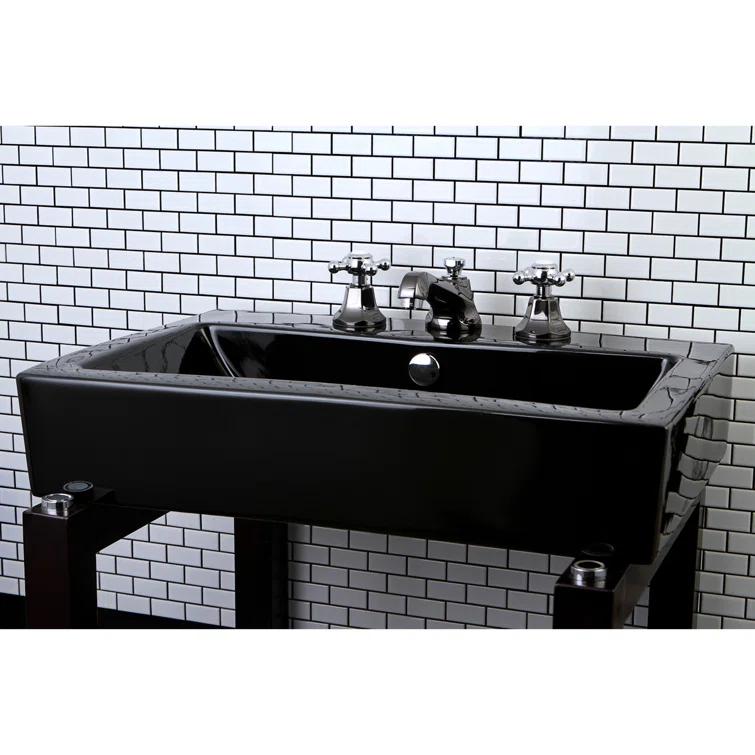 Kingston Brass NS4467BX Kingston Brass Water Onyx Two-Handle 3-Hole Deck Mount Widespread Bathroom Faucet with Brass Pop-Up Drain