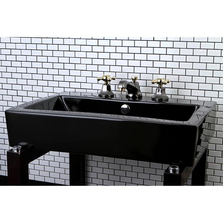 Kingston Brass Water Onyx Two-Handle 3-Hole Deck Mount Widespread Bathroom Faucet with Brass Pop-Up Drain