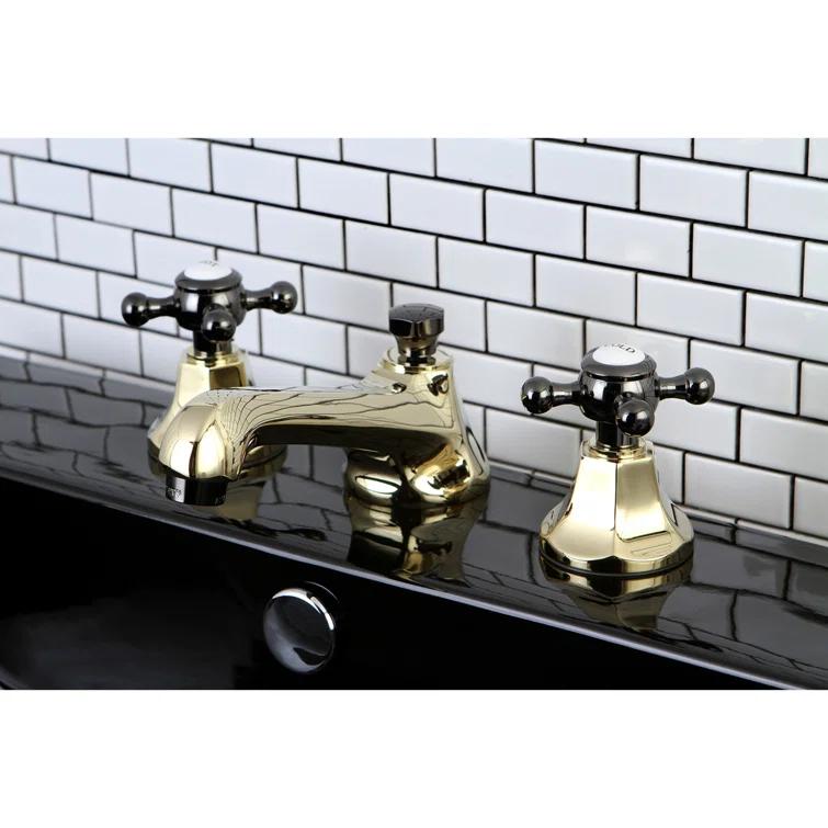 Kingston Brass Water Onyx Two-Handle 3-Hole Deck Mount Widespread Bathroom Faucet with Brass Pop-Up Drain