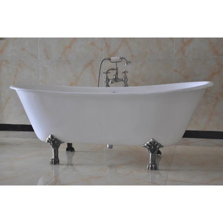 Kingston Brass Aqua Eden 67-Inch Cast Iron Oval Double Slipper Clawfoot Tub (7-Inch Faucet Drillings)