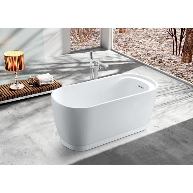 Kingston Brass Aqua Eden 51-Inch Acrylic Oval Double Ended Freestanding Tub with Drain and Integrated Seat